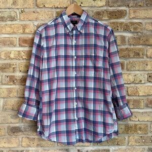 J. Crew Factory Pink, Blue, and White Checked Slim Fit Button Down